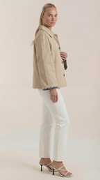 Gabardina clásica para mujer con forro a rayas, beige - Foto 2