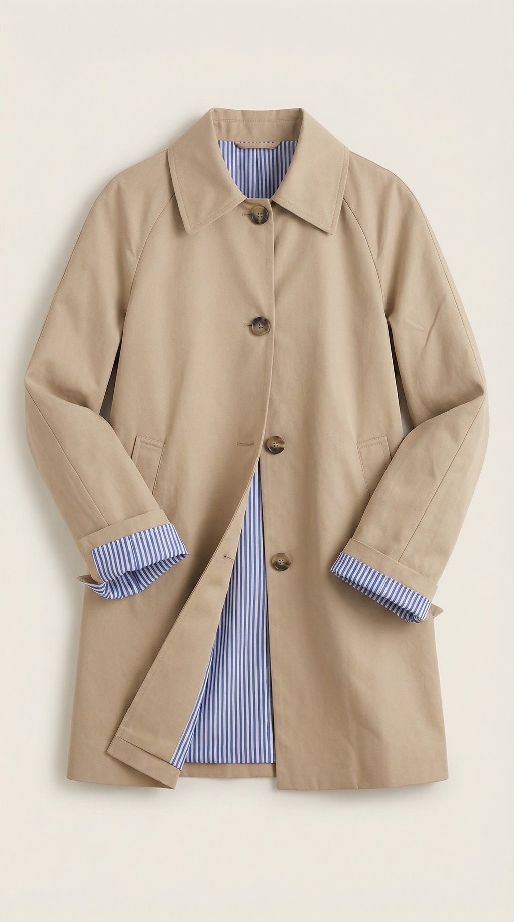Gabardina clásica para mujer con forro a rayas, beige - Foto 5