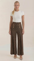 Pantalón de cuadros de mujer con pierna ancha y botones - Foto 1