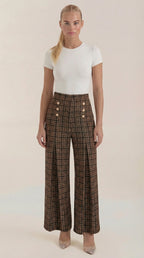 Pantalón de cuadros de mujer con pierna ancha y botones - Foto 1