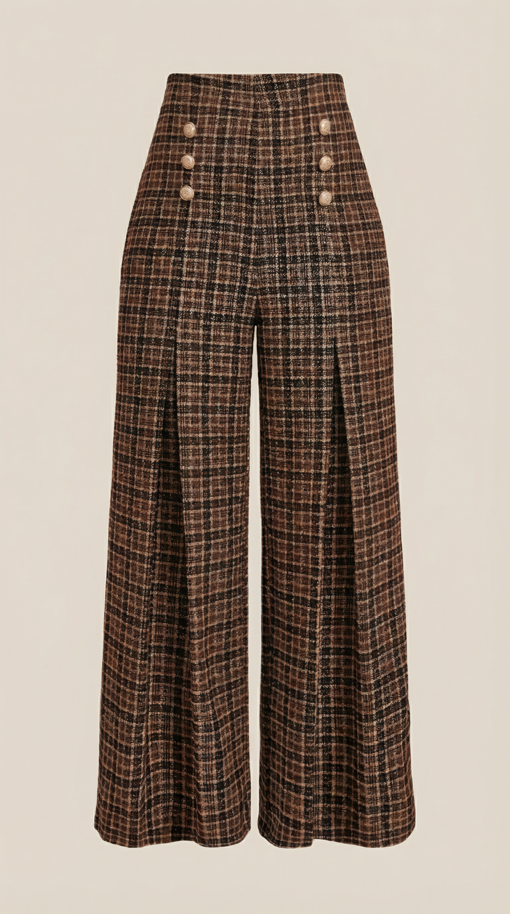 Pantalón de cuadros de mujer con pierna ancha y botones - Foto 5