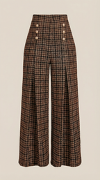 Pantalón de cuadros de mujer con pierna ancha y botones - Foto 5