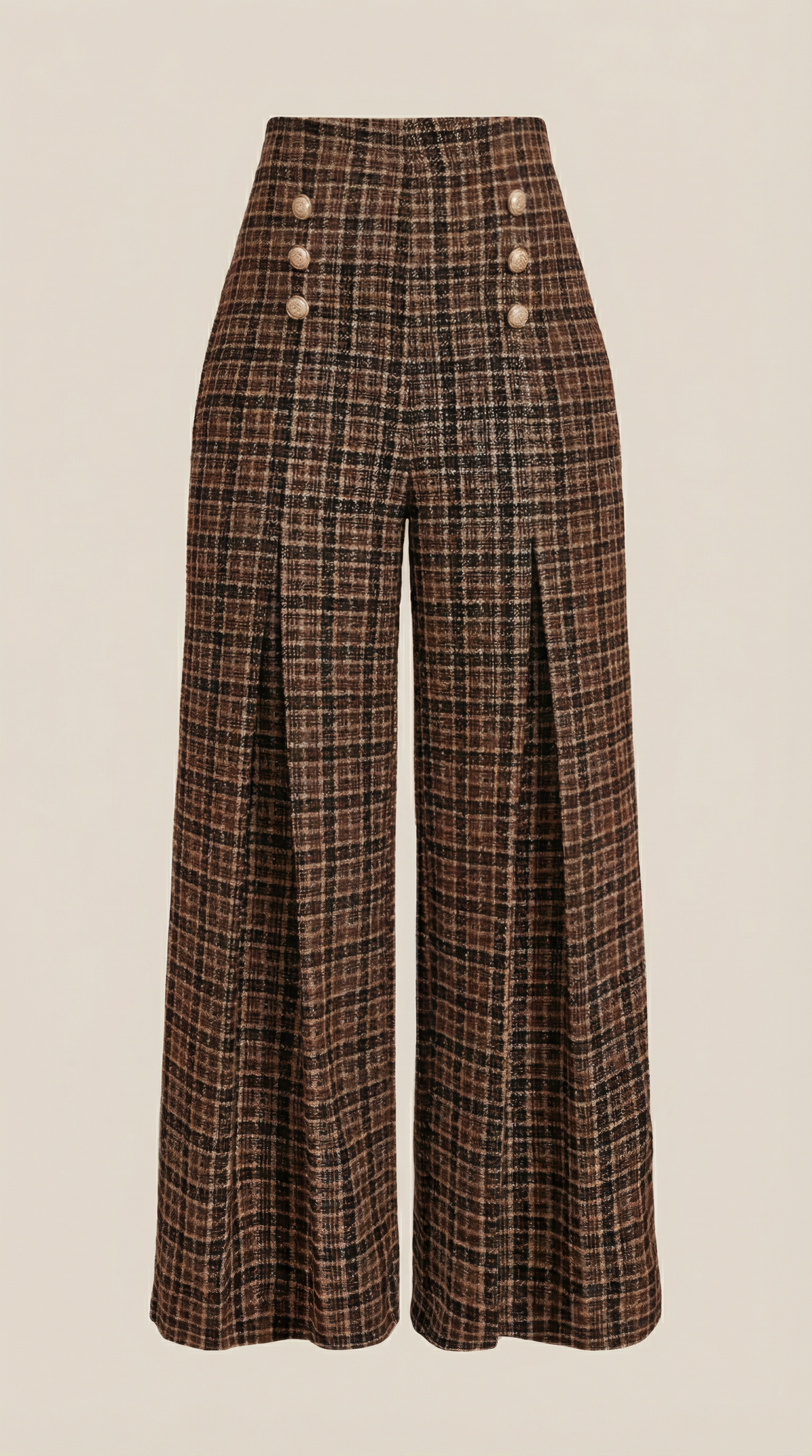 Pantalón de cuadros de mujer con pierna ancha y botones - Foto 5