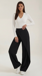 Pantalón ancho de mujer con cintura asimétrica y botones - Foto 1