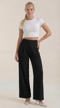 Pantalón de oficina para mujer con pierna ancha fluida - Foto 1