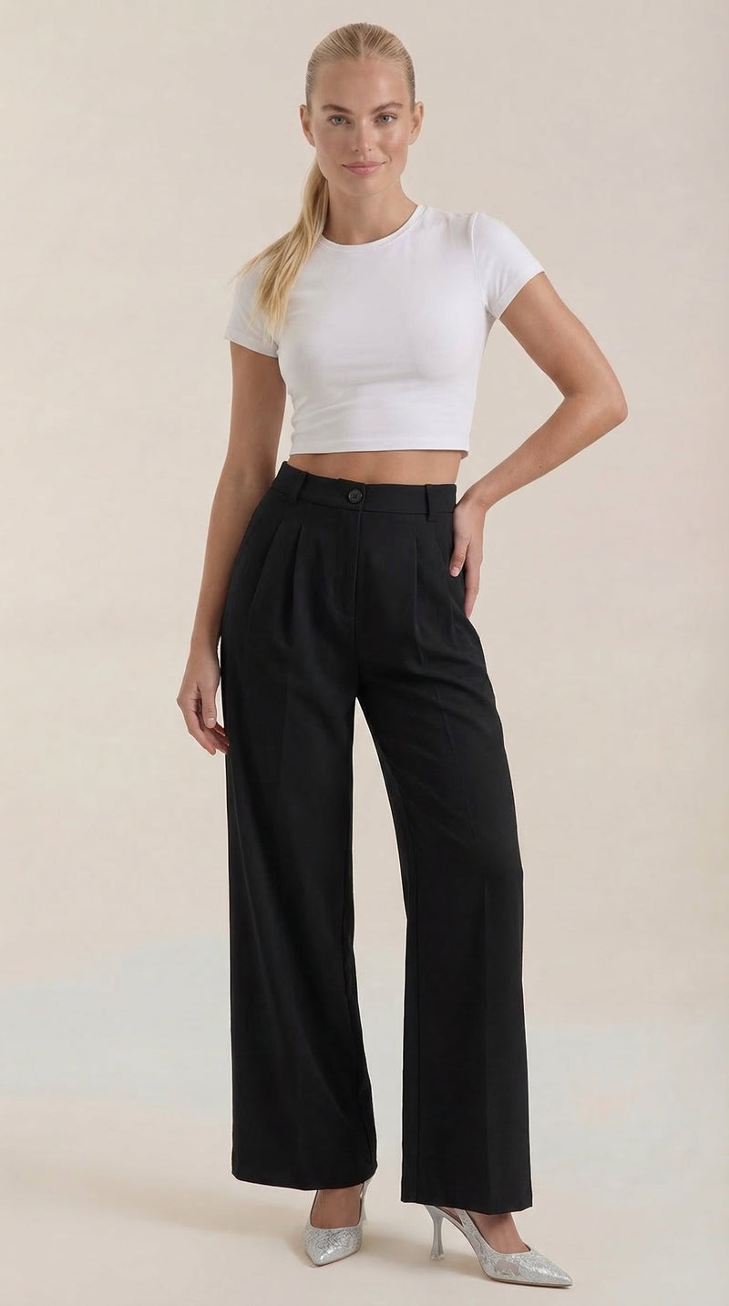 Pantalón de oficina para mujer con pierna ancha fluida - Foto 1