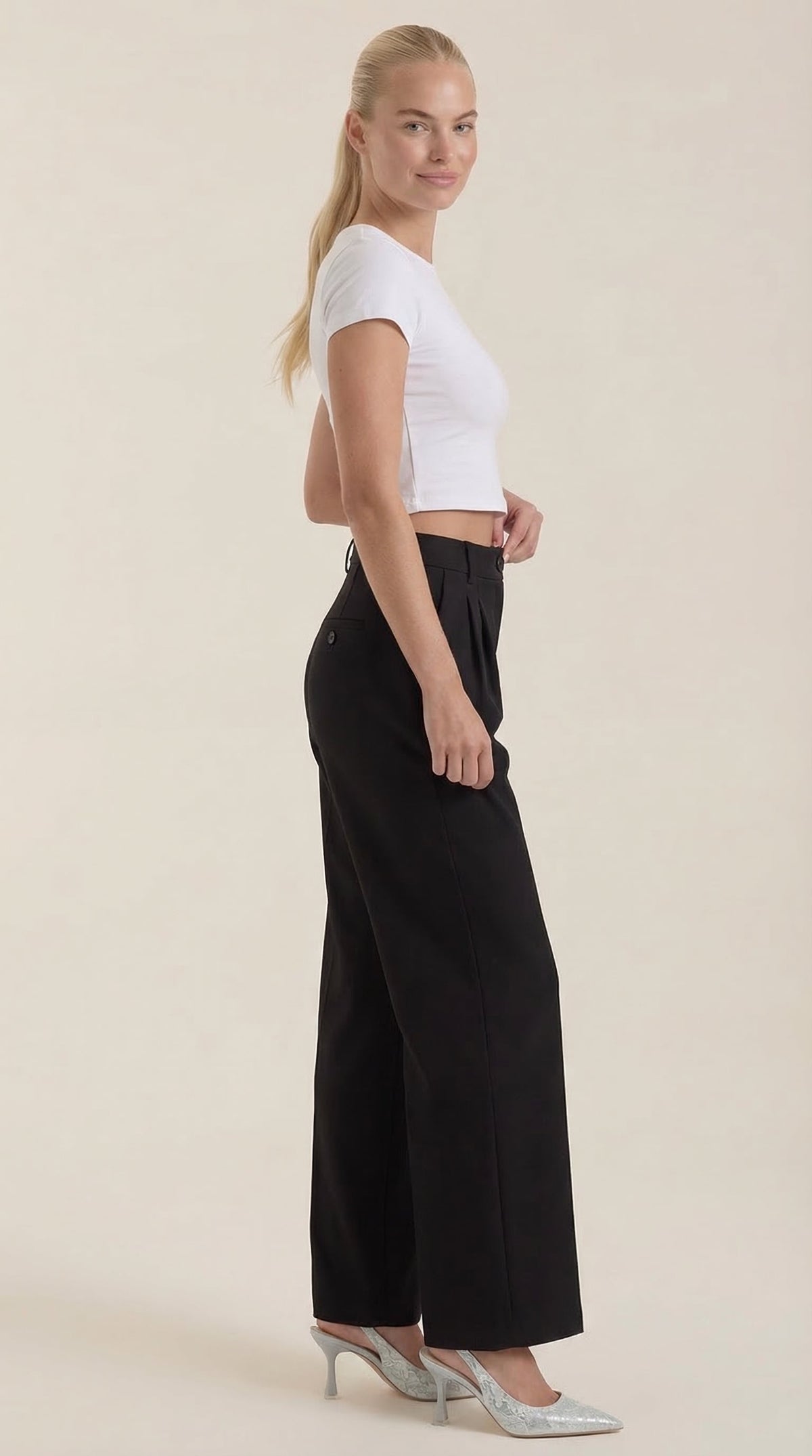 Pantalón de oficina para mujer con pierna ancha fluida - Foto 2