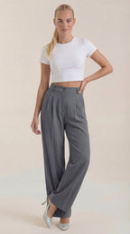 Pantalón de oficina para mujer con pierna ancha fluida - Foto 3