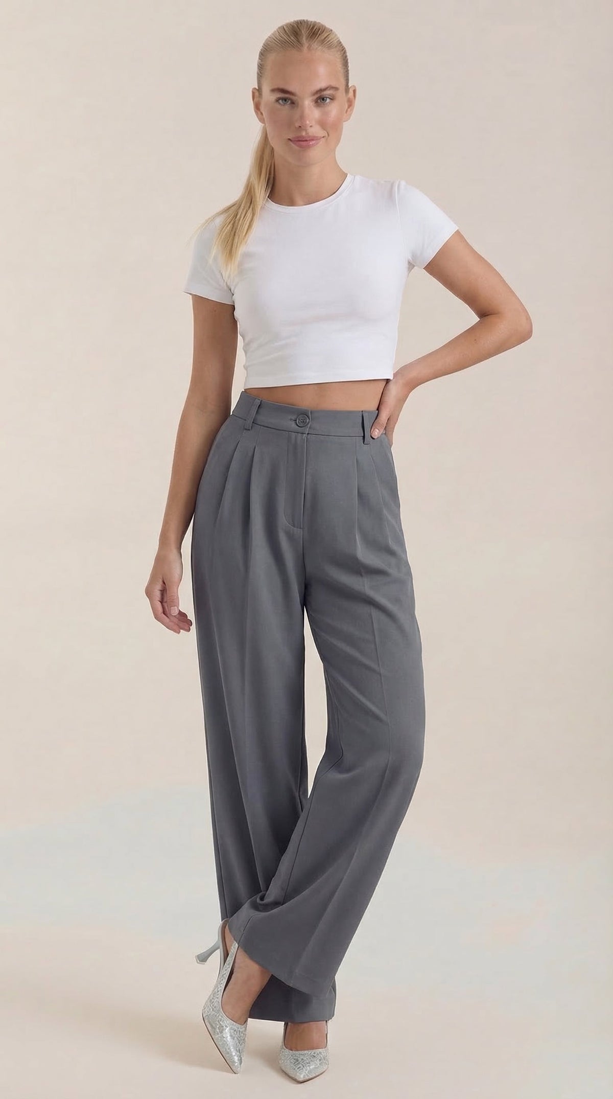 Pantalón de oficina para mujer con pierna ancha fluida - Foto 3