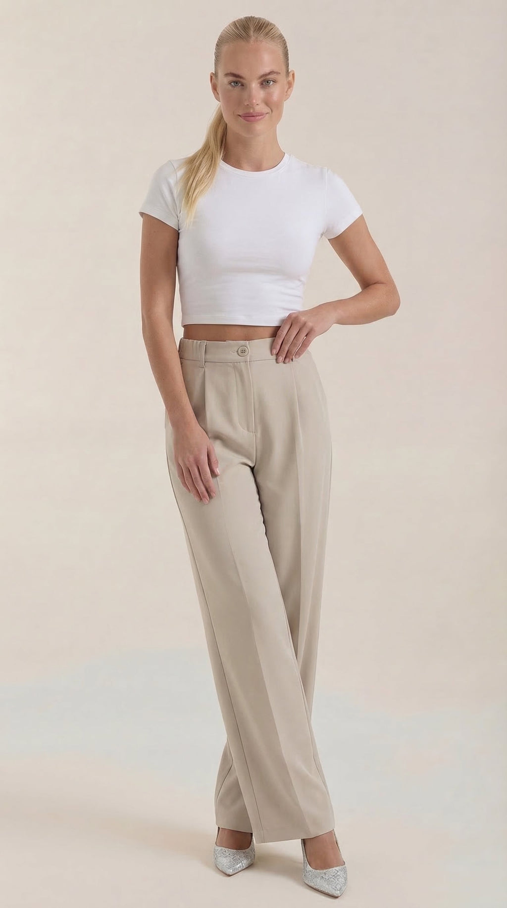 Pantalón de oficina para mujer con pierna ancha fluida - Foto 7