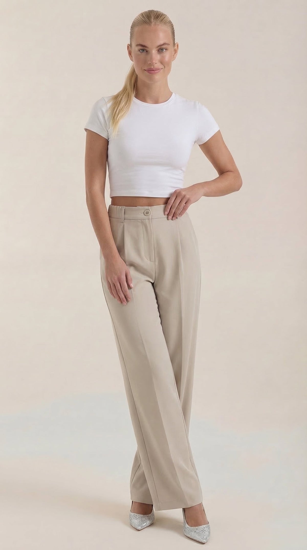 Pantalón de oficina para mujer con pierna ancha fluida - Foto 7