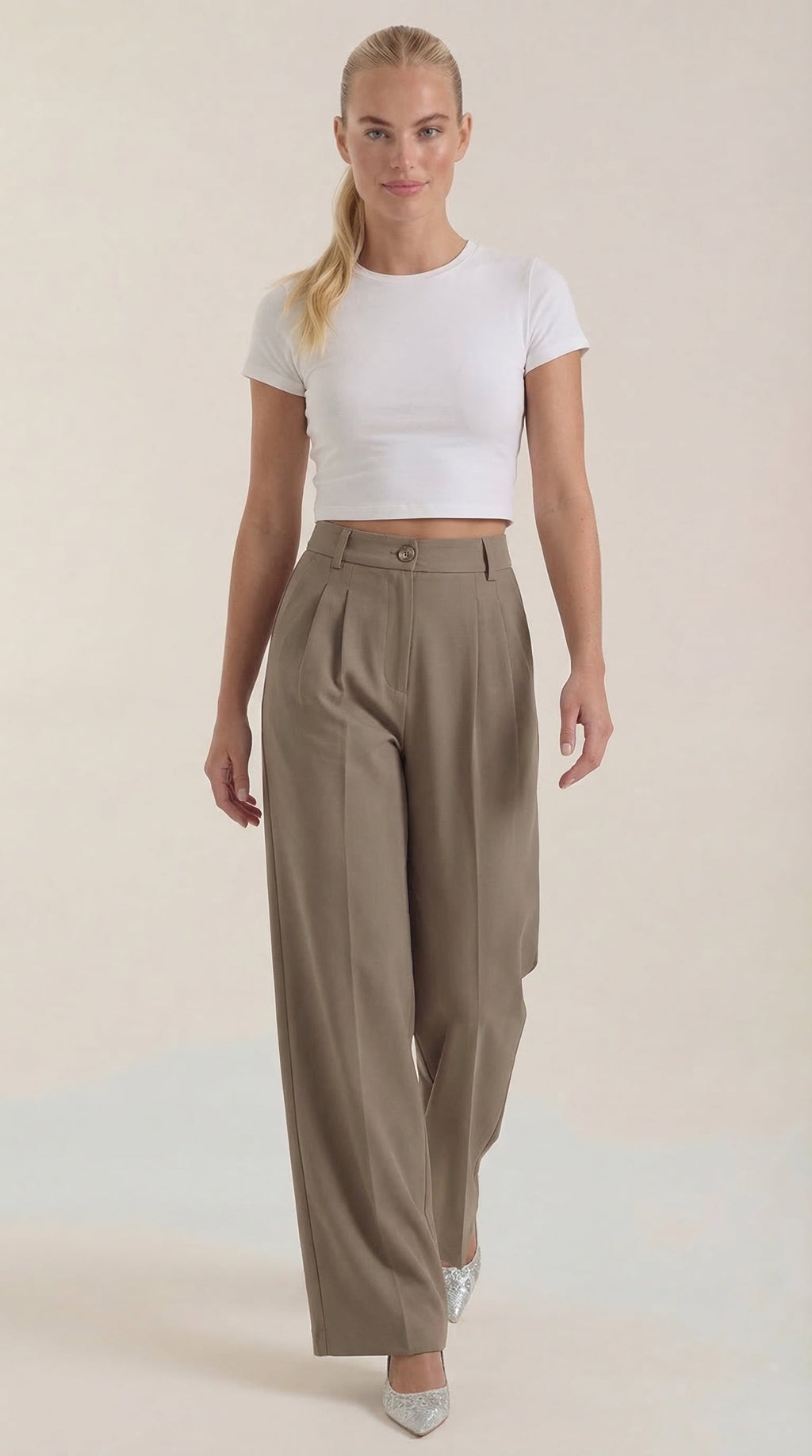 Pantalón de oficina para mujer con pierna ancha fluida - Foto 8