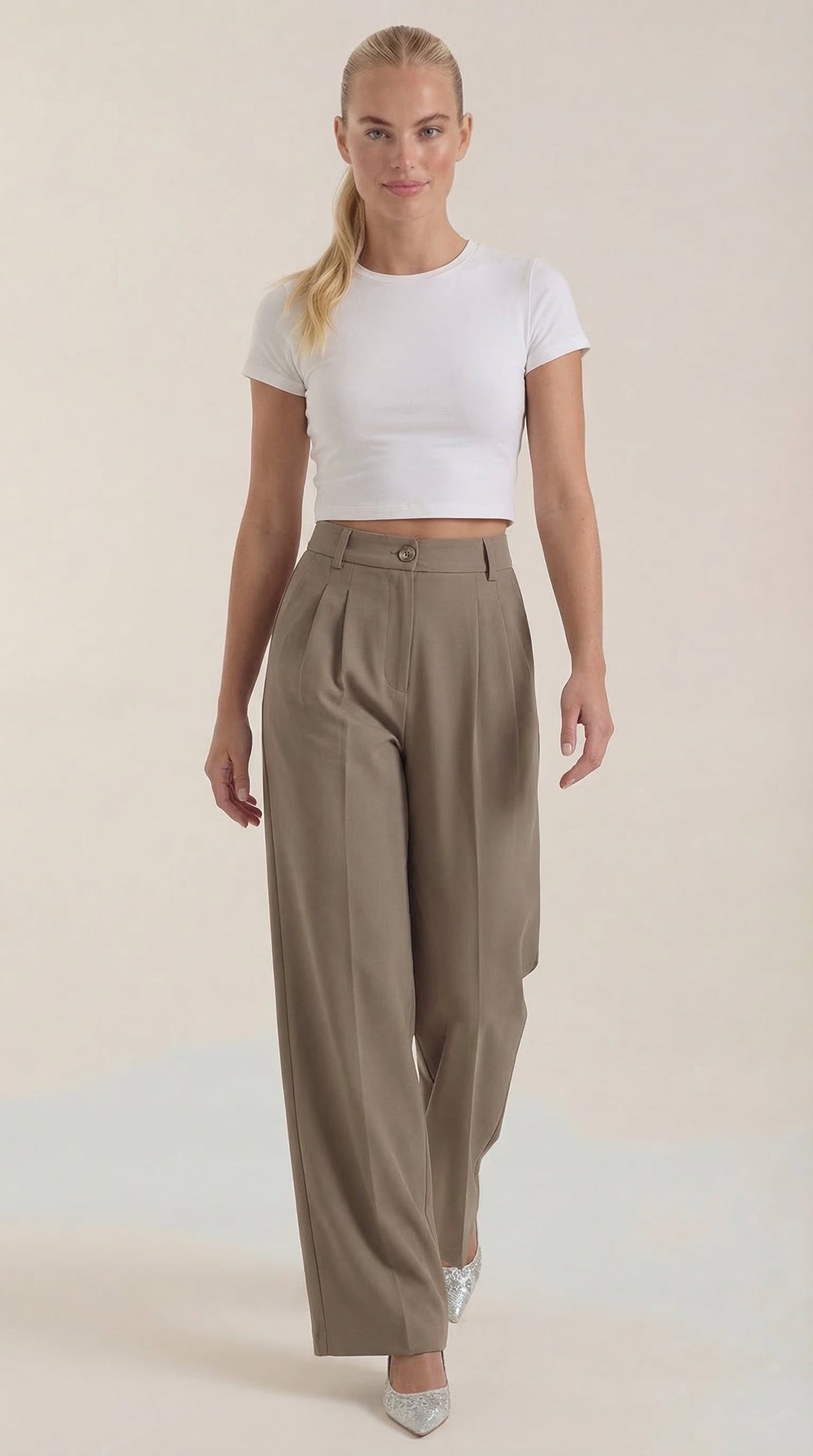 Pantalón de oficina para mujer con pierna ancha fluida - Foto 8