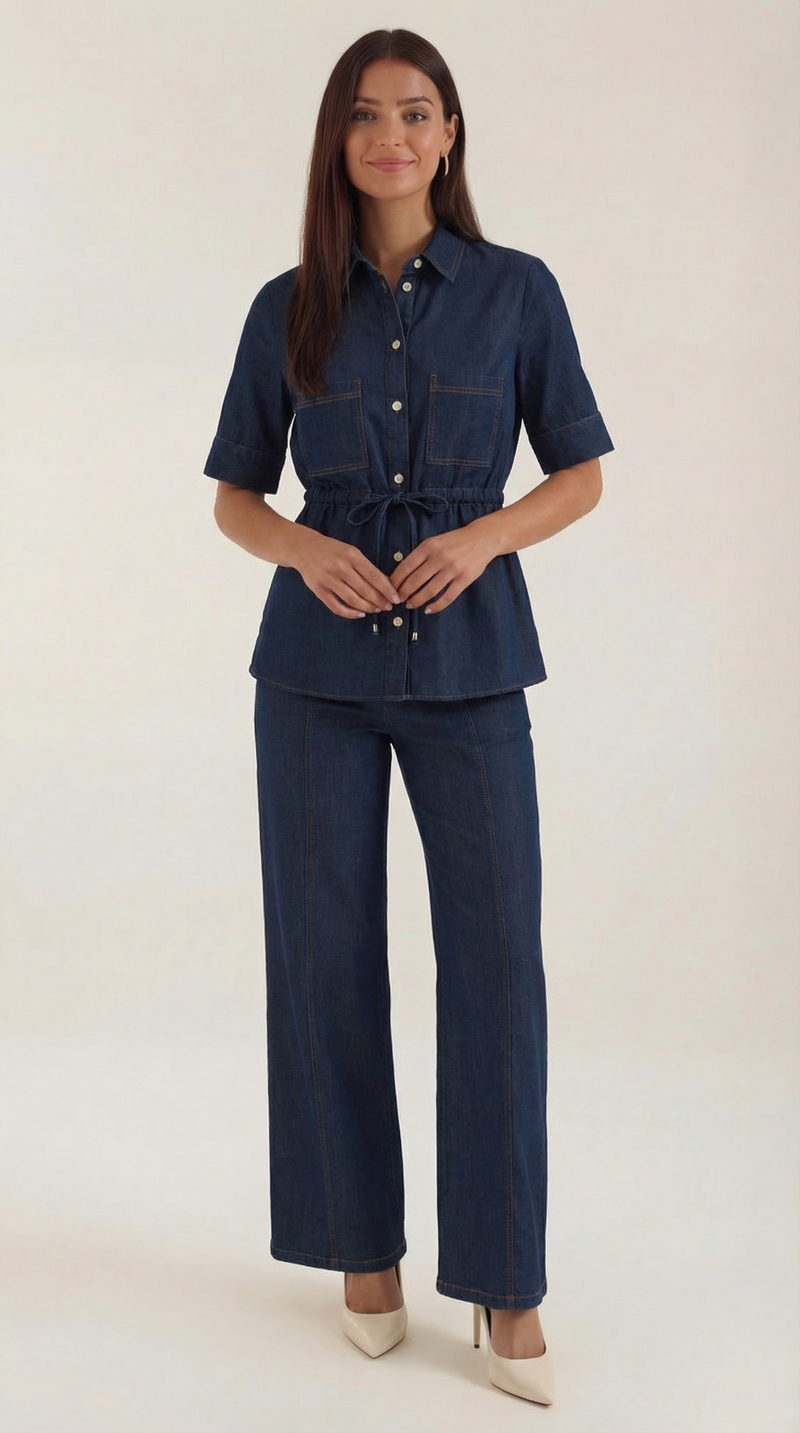 Vaqueros de pierna ancha para mujer en denim oscuro - Foto 1