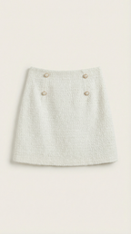 Minifalda de tweed blanca para mujer con botones dorados - Foto 4