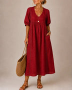 Vestido midi de lino y algodón con encaje para mujer - Foto 9