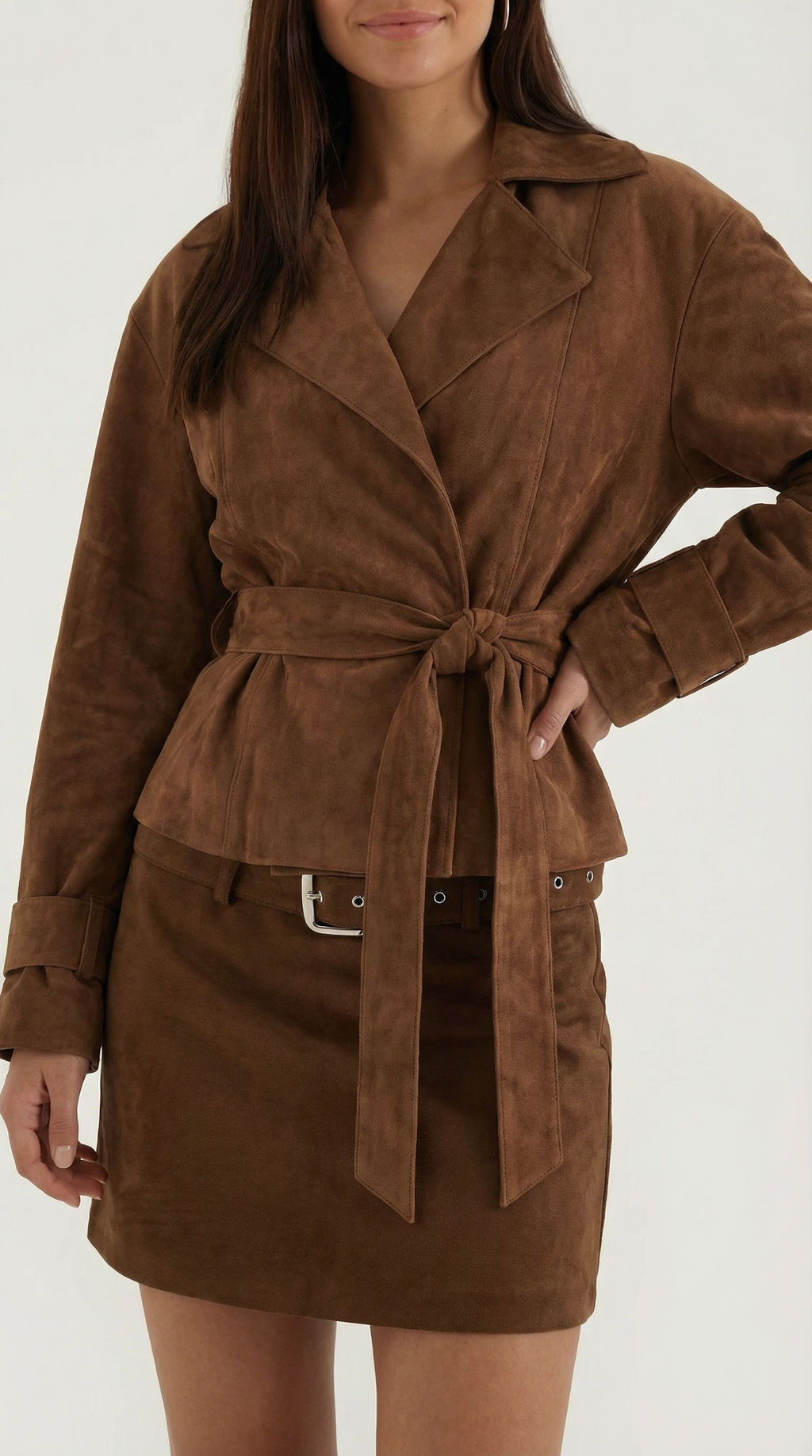 Chaqueta cruzada con cinturón para mujer, suave y ligera - Foto 4