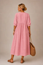 Vestido midi de lino y algodón con encaje para mujer - Foto 5