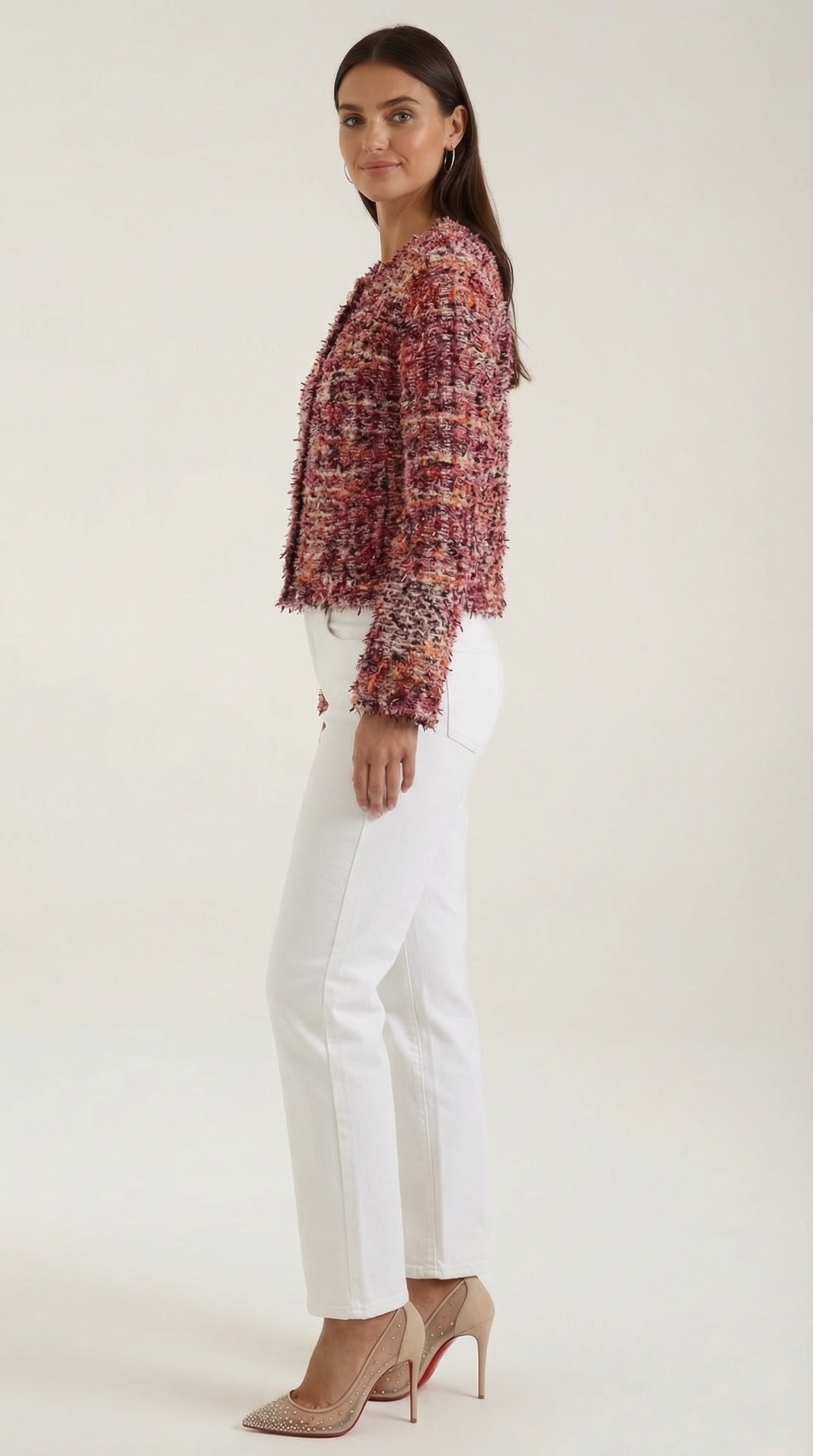 Chaqueta corta de punto bouclé para mujer, botones dorados - Foto 2
