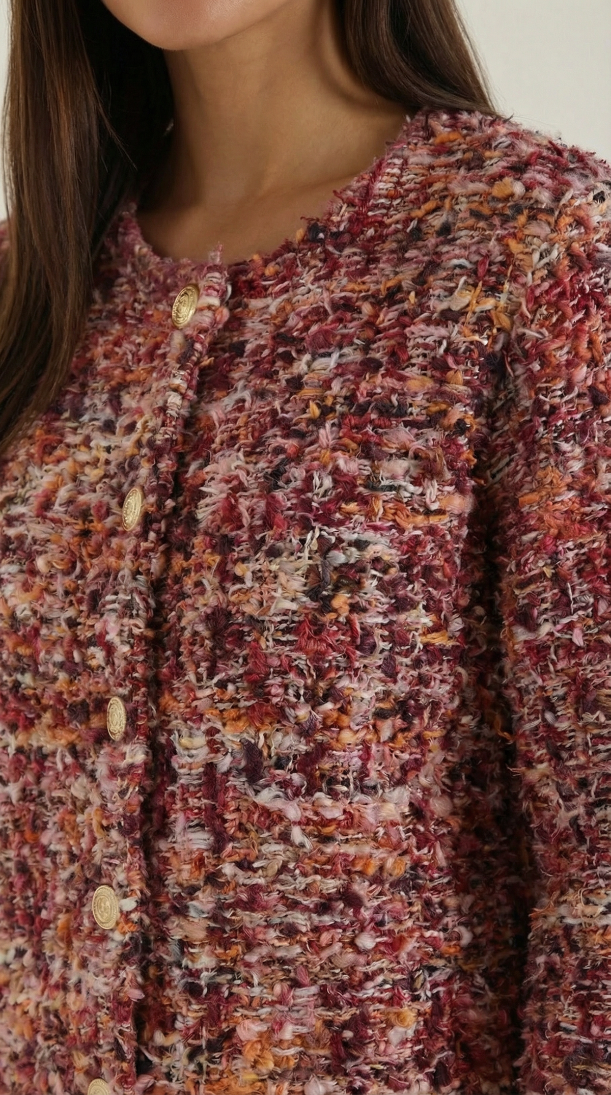 Chaqueta corta de punto bouclé para mujer, botones dorados - Foto 3