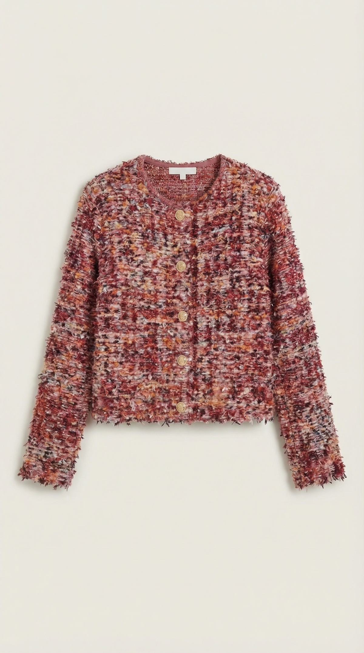 Chaqueta corta de punto bouclé para mujer, botones dorados - Foto 5