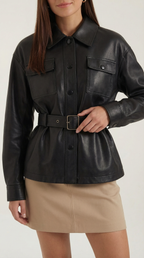 Chaqueta efecto piel con cinturón para mujer, polipiel - Foto 4