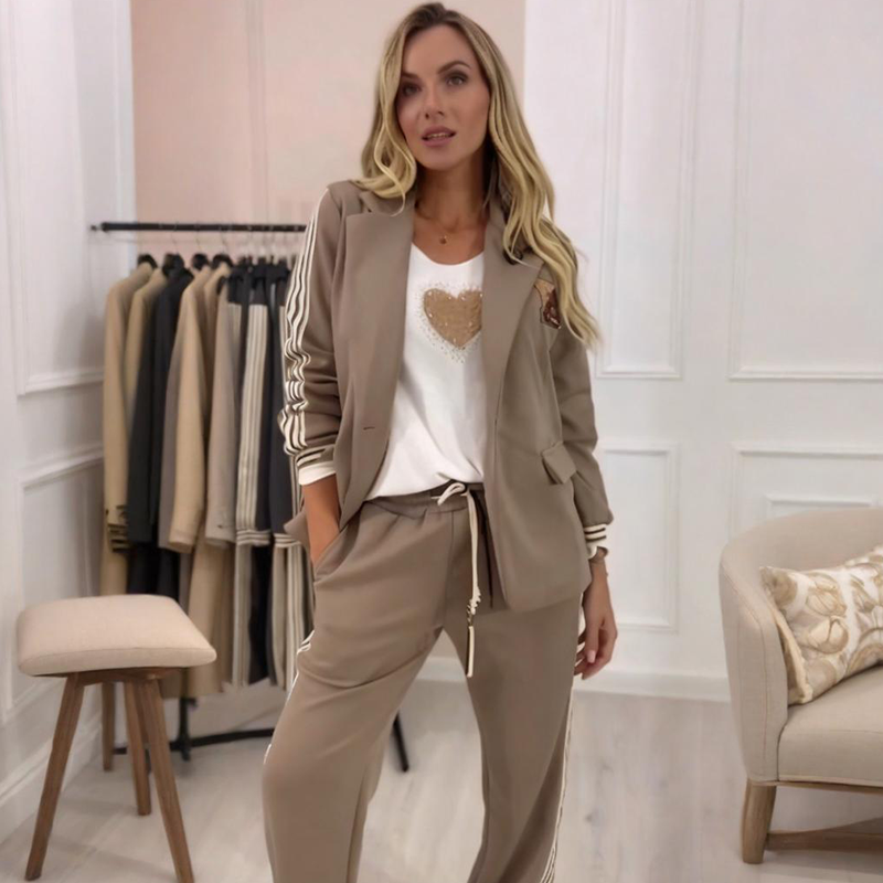 Conjunto de blazer y pantalón ancho con rayas laterales - Foto 1