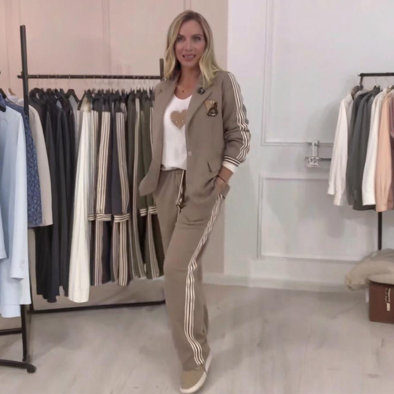 Conjunto de blazer y pantalón ancho con rayas laterales - Foto 2