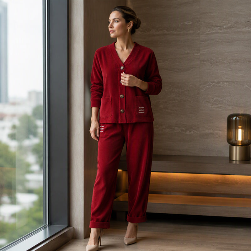Conjunto de chaqueta abotonada y pantalón de textura suave - Foto 2