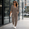 Conjunto de chaqueta abotonada y pantalón de textura suave - Foto 1