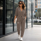 Conjunto de chaqueta abotonada y pantalón de textura suave - Foto 1