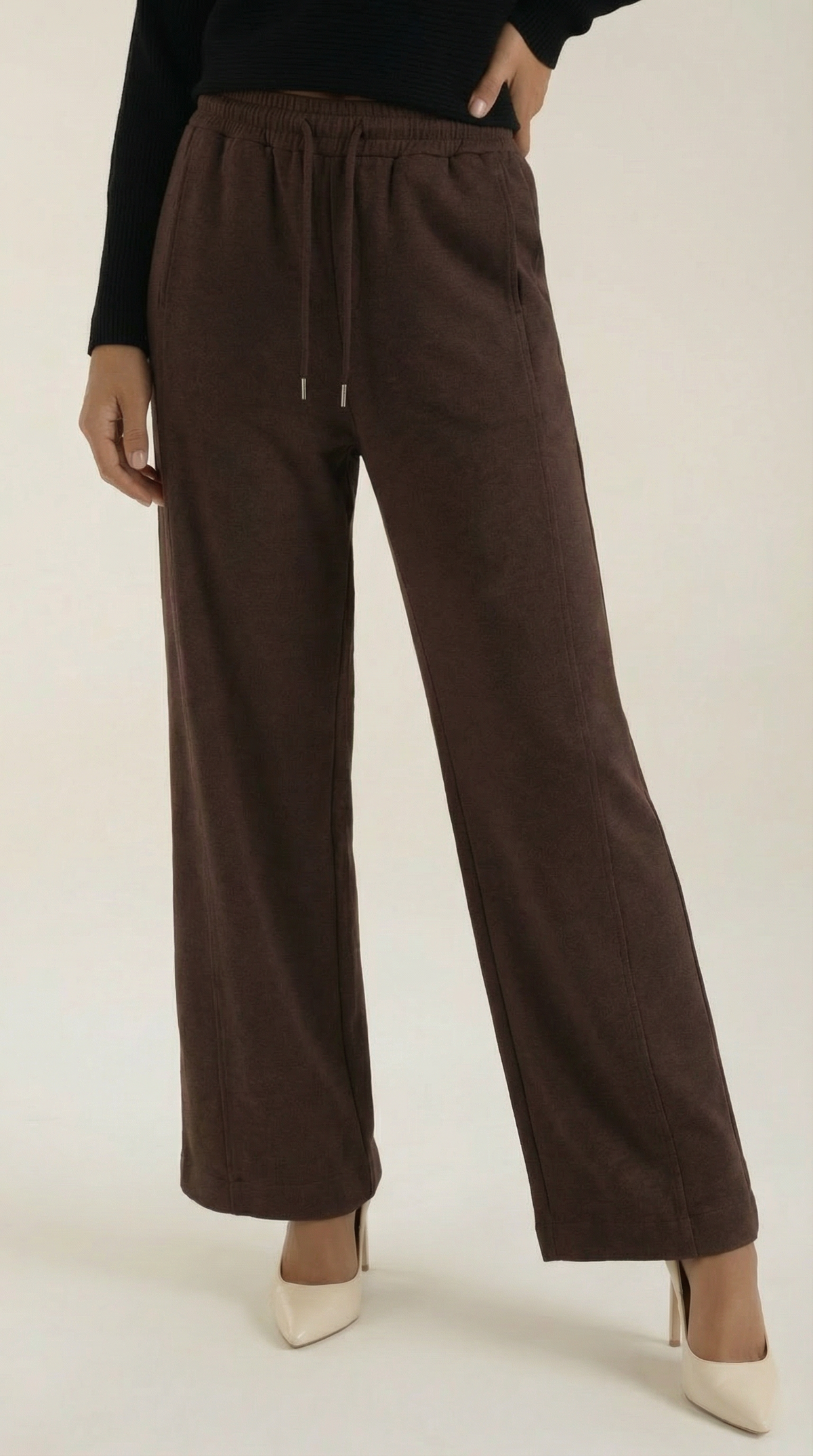 Pantalón ancho de mujer con cordón en la cintura, cómodo - Foto 10