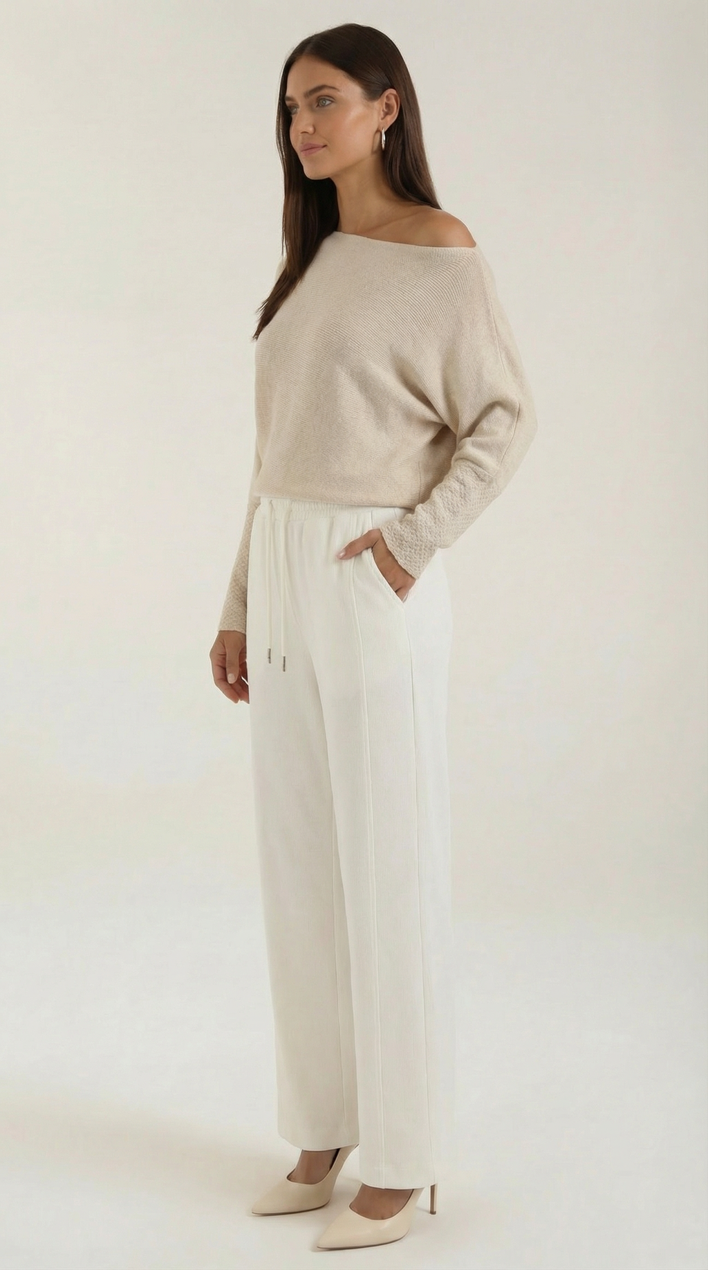Pantalón ancho de mujer con cordón en la cintura, cómodo - Foto 2