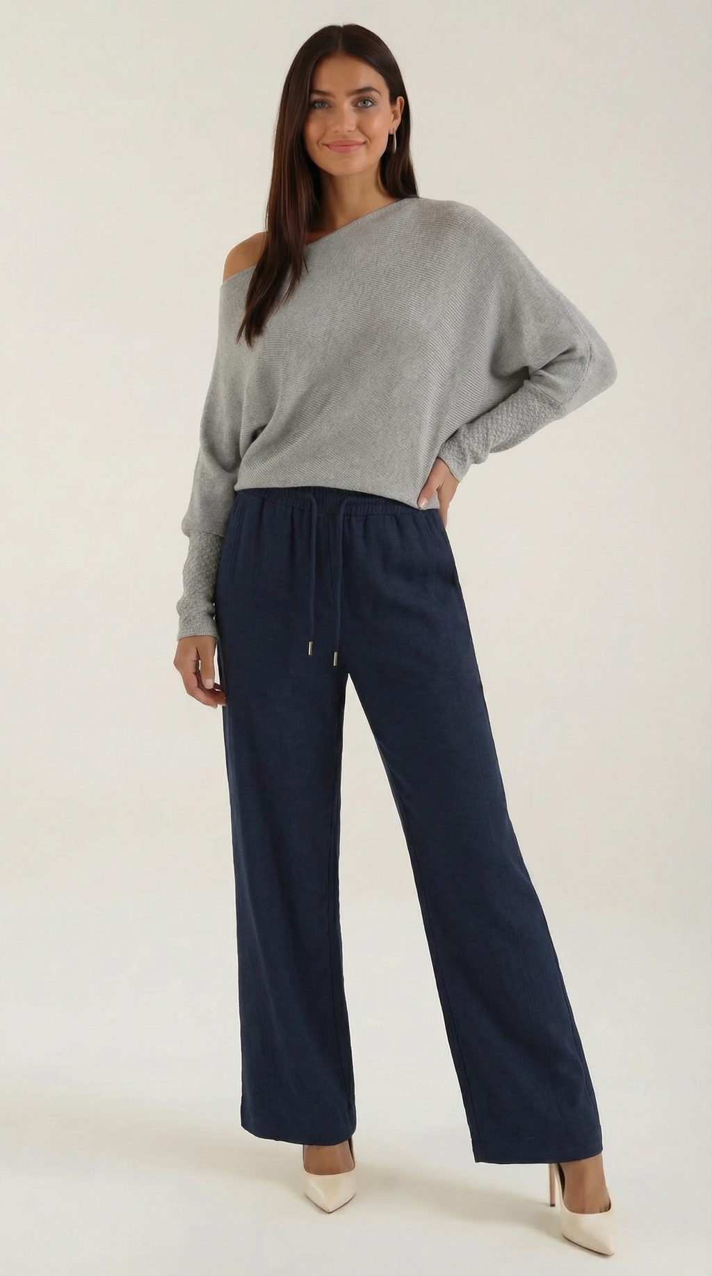 Pantalón ancho de mujer con cordón en la cintura, cómodo - Foto 5