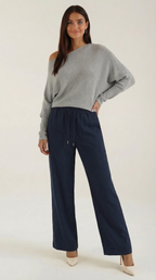 Pantalón ancho de mujer con cordón en la cintura, cómodo - Foto 5
