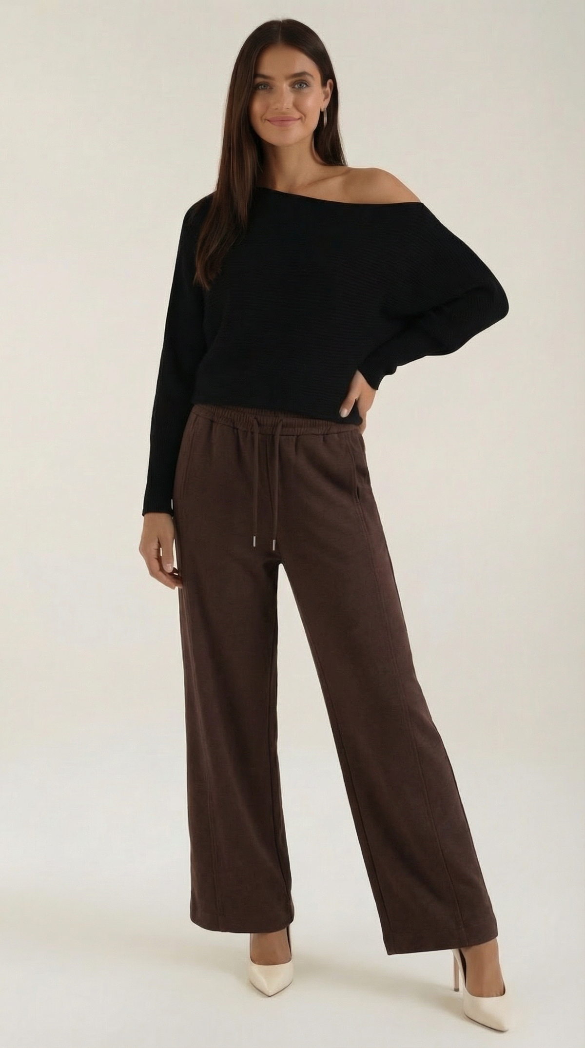 Pantalón ancho de mujer con cordón en la cintura, cómodo - Foto 8