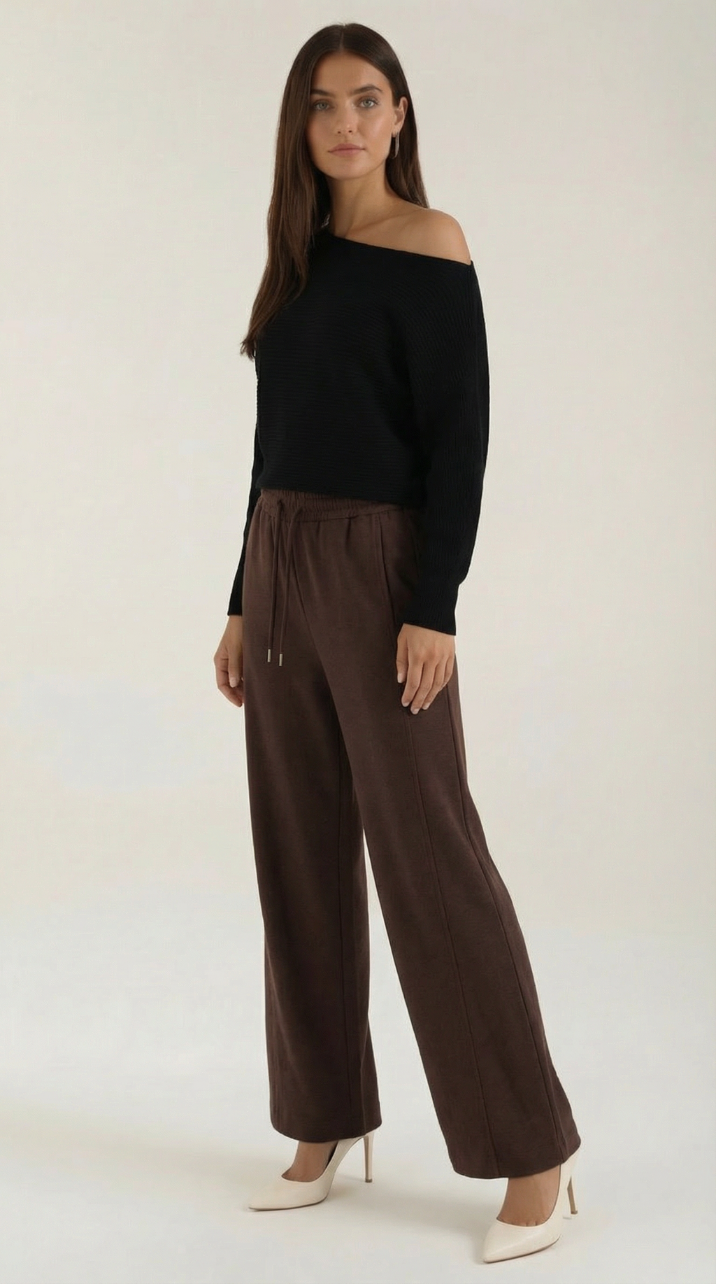 Pantalón ancho de mujer con cordón en la cintura, cómodo - Foto 9