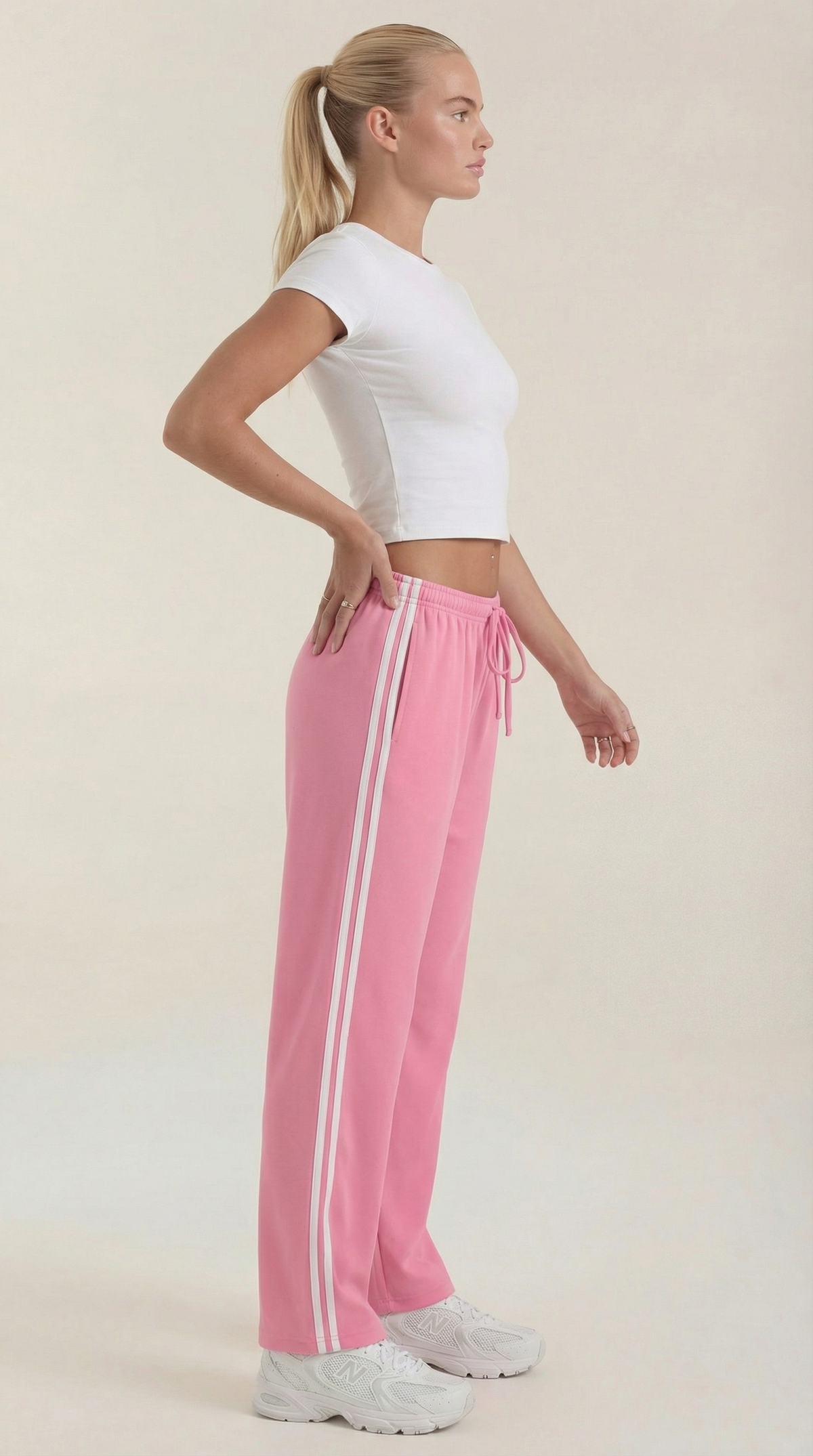 Pantalón deportivo ancho de mujer con franjas laterales - Foto 2