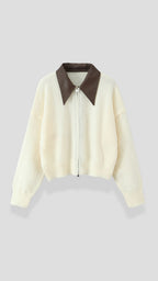 Chaqueta de punto corta para mujer con cuello en contraste - Foto 10