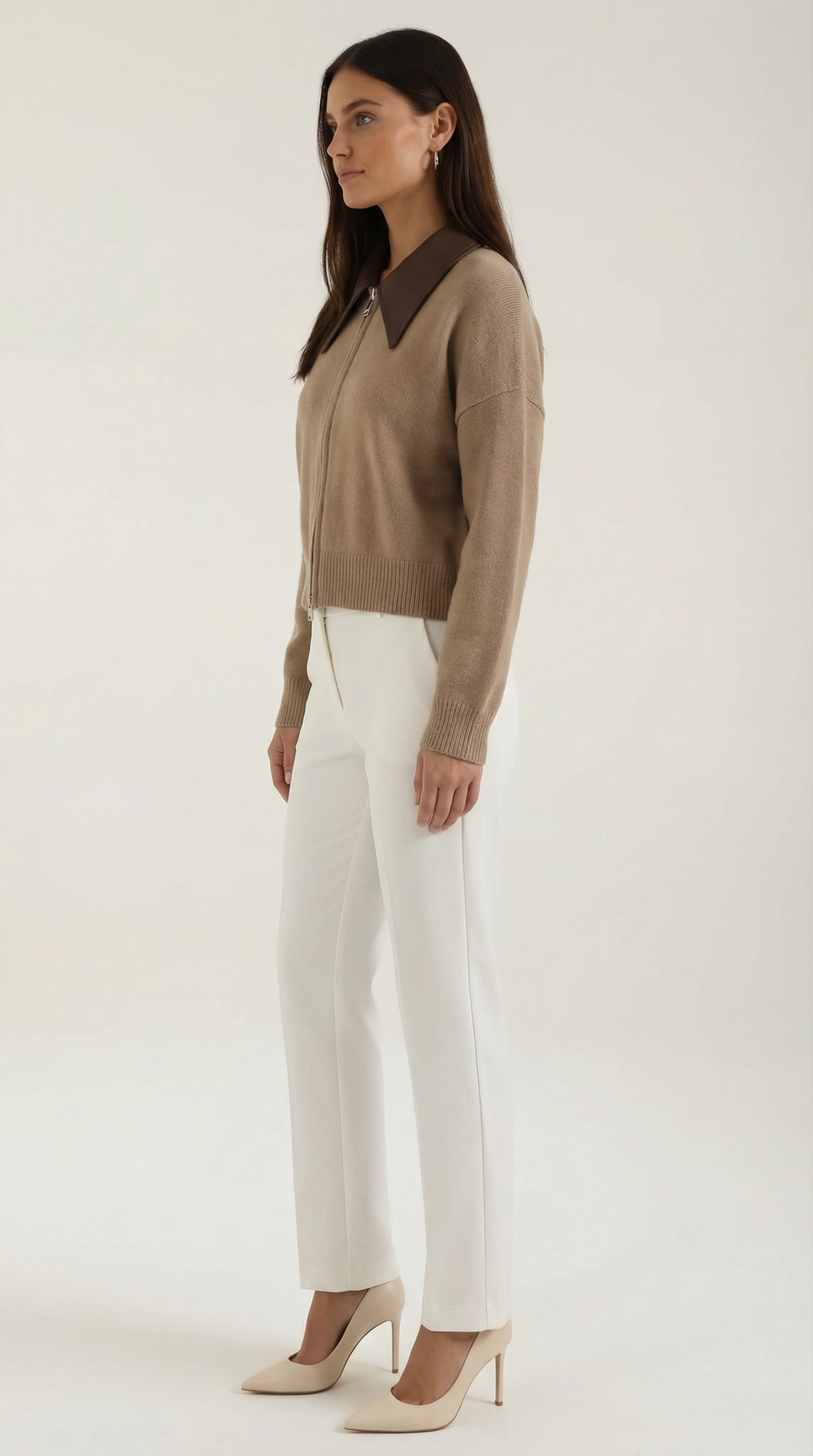 Chaqueta de punto corta para mujer con cuello en contraste - Foto 2