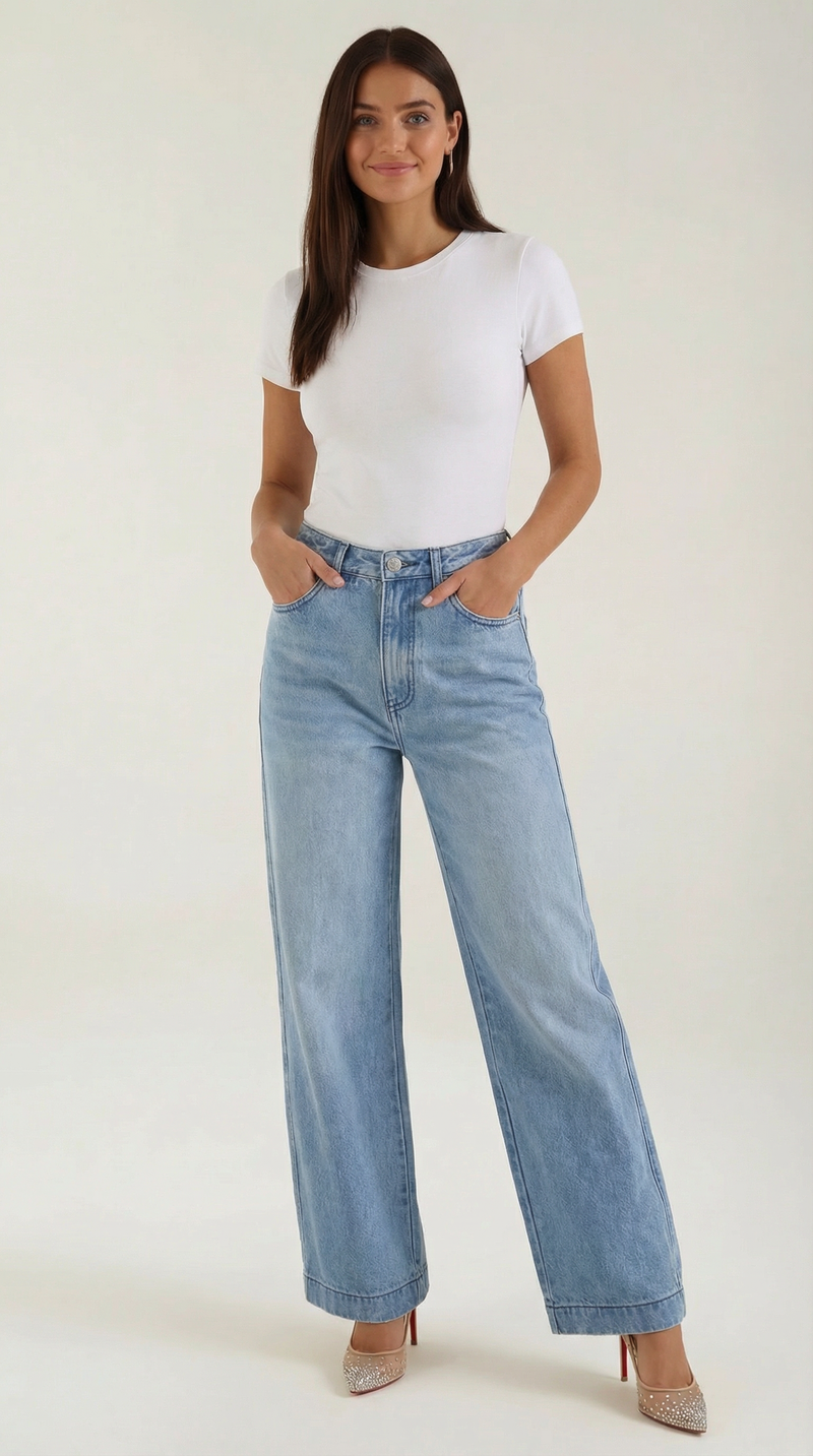 Vaqueros baggy de tiro alto para mujer, lavado vintage - Foto 1